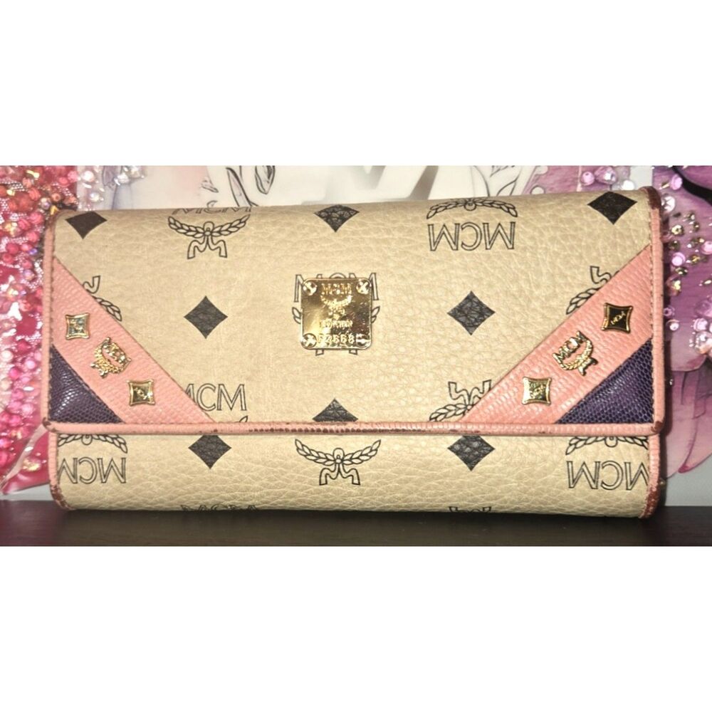 Authentic MCM Beige Visetos Monogram Continental Flap Wallet